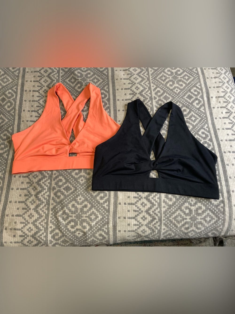 Fabletics Cross-Back Sports Bras - Coral and Black